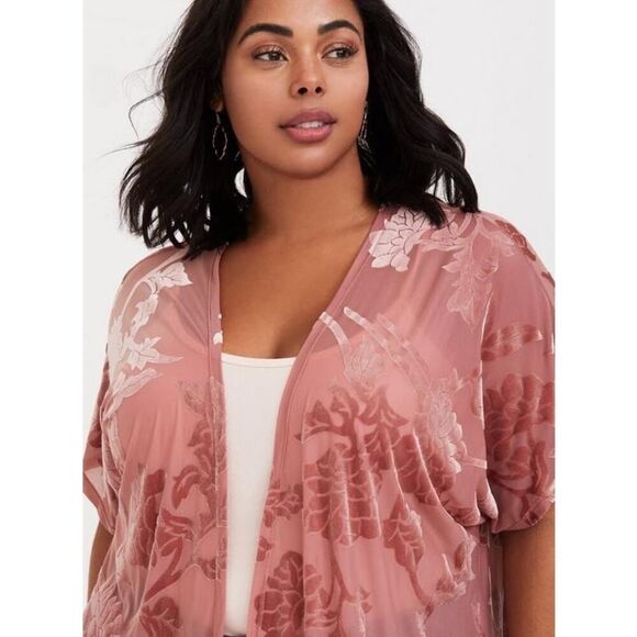 Torrid Lightweight Velvet Burnout Kimono Wispy Effortless Floral Size 1X/2X - Picture 4 of 12
